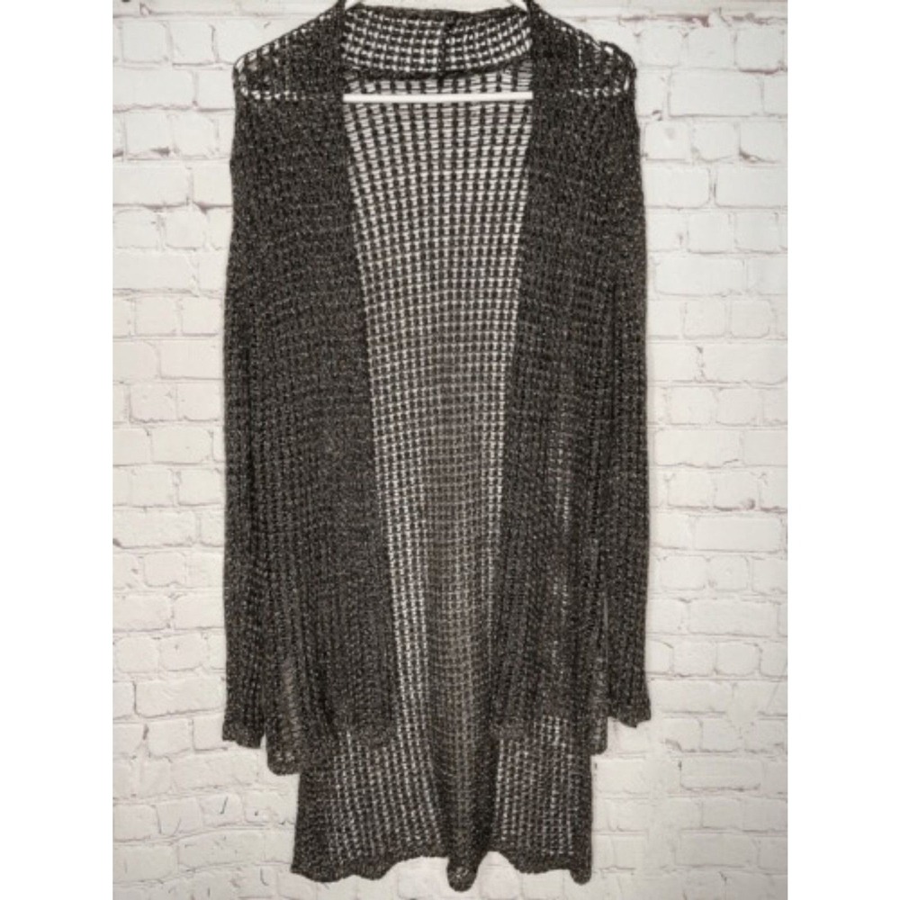 Eileen Fisher Brown Open Knit Hi/Low Open Front Duster Cardigan Women M China